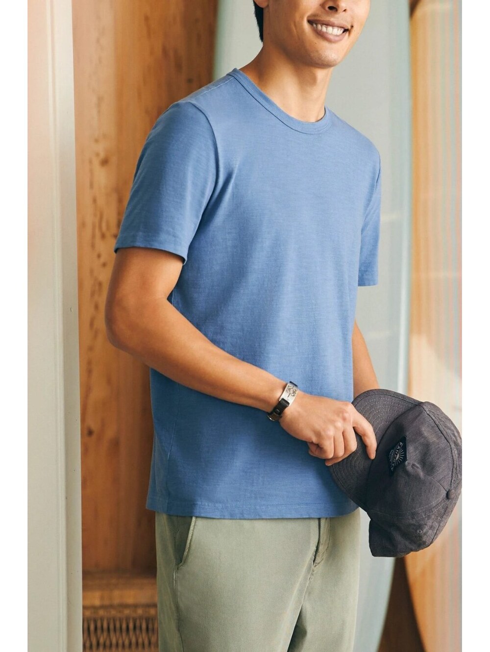 Faherty Blue Organic Cotton Sunwashed Crewneck Pocket Tee Shirt Size Large